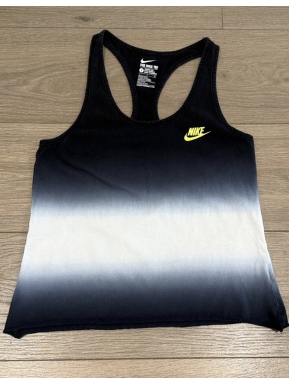 NIKE Black Ombre Fade Athletic Cut Raw Hem Cropped Racerback Tank Top Size Small